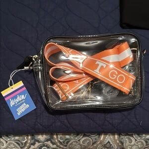 Clear Crossbody Bag with Orange and White Strap